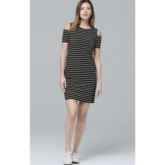 WHBM COLD SHOULDER STRIPE KNIT SHIFT‎ DRESS - Picture 1 of 8